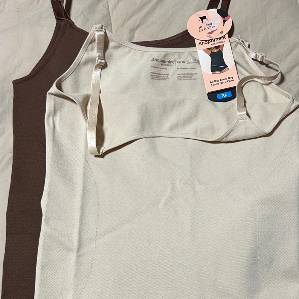 Shapermint Seamless Scoop Neck Cami Duo - Cream & Brown